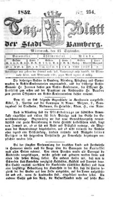 Tag-Blatt der Stadt Bamberg (Bamberger Tagblatt) Mittwoch 15. September 1852