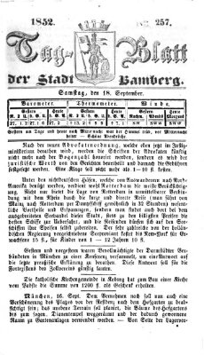Tag-Blatt der Stadt Bamberg (Bamberger Tagblatt) Samstag 18. September 1852