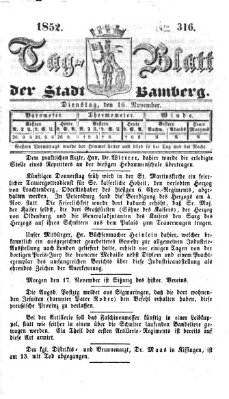 Tag-Blatt der Stadt Bamberg (Bamberger Tagblatt) Dienstag 16. November 1852