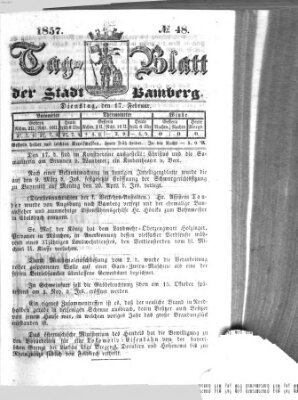 Tag-Blatt der Stadt Bamberg (Bamberger Tagblatt) Dienstag 17. Februar 1857