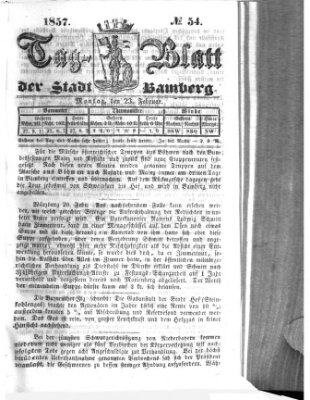 Tag-Blatt der Stadt Bamberg (Bamberger Tagblatt) Montag 23. Februar 1857