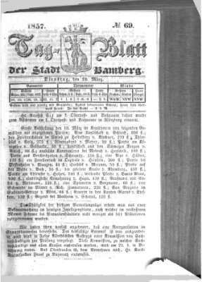 Tag-Blatt der Stadt Bamberg (Bamberger Tagblatt) Dienstag 10. März 1857