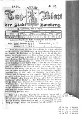 Tag-Blatt der Stadt Bamberg (Bamberger Tagblatt) Donnerstag 2. April 1857