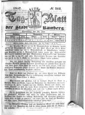 Tag-Blatt der Stadt Bamberg (Bamberger Tagblatt) Sonntag 26. Juli 1857