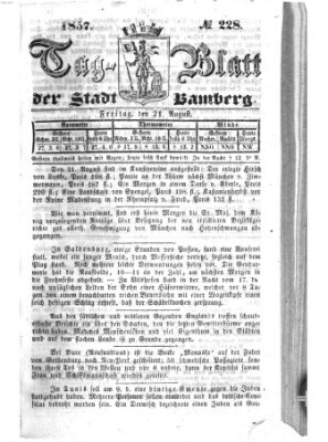 Tag-Blatt der Stadt Bamberg (Bamberger Tagblatt) Freitag 21. August 1857