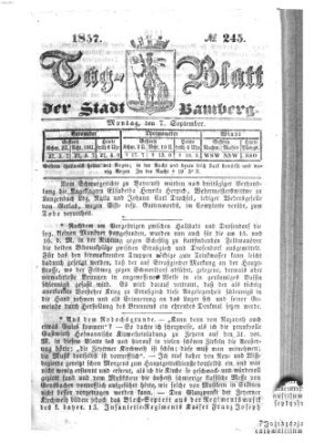 Tag-Blatt der Stadt Bamberg (Bamberger Tagblatt) Montag 7. September 1857