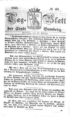 Tag-Blatt der Stadt Bamberg (Bamberger Tagblatt) Freitag 12. Februar 1858