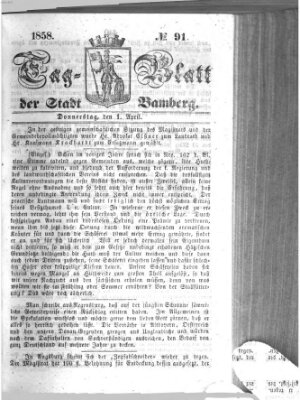Tag-Blatt der Stadt Bamberg (Bamberger Tagblatt) Donnerstag 1. April 1858