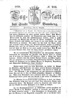Tag-Blatt der Stadt Bamberg (Bamberger Tagblatt) Freitag 6. August 1858