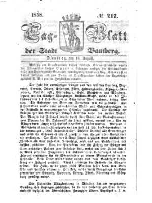 Tag-Blatt der Stadt Bamberg (Bamberger Tagblatt) Dienstag 10. August 1858