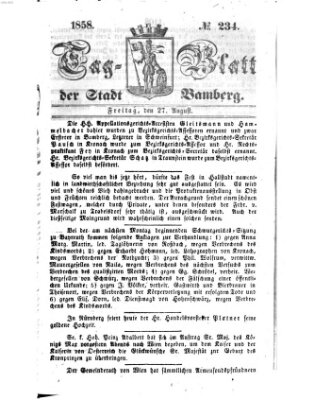 Tag-Blatt der Stadt Bamberg (Bamberger Tagblatt) Freitag 27. August 1858