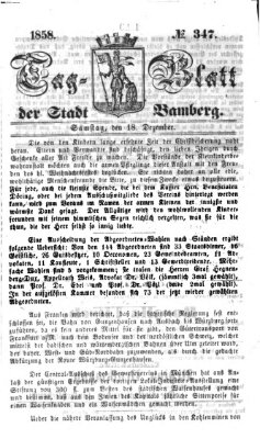 Tag-Blatt der Stadt Bamberg (Bamberger Tagblatt) Samstag 18. Dezember 1858