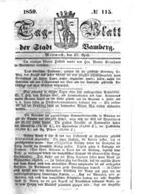 Tag-Blatt der Stadt Bamberg (Bamberger Tagblatt) Mittwoch 27. April 1859