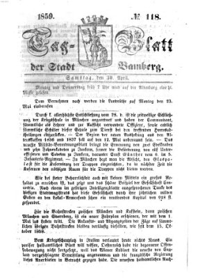 Tag-Blatt der Stadt Bamberg (Bamberger Tagblatt) Samstag 30. April 1859