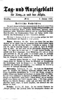 Tag- und Anzeigeblatt für Kempten und das Allgäu Samstag 3. Januar 1863