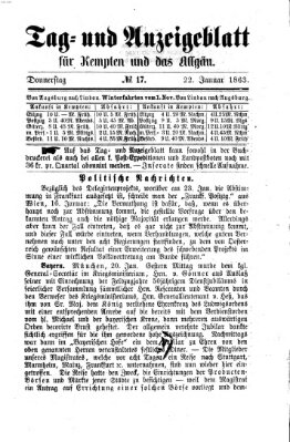 Tag- und Anzeigeblatt für Kempten und das Allgäu Donnerstag 22. Januar 1863