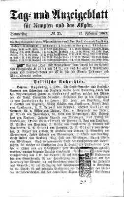 Tag- und Anzeigeblatt für Kempten und das Allgäu Donnerstag 12. Februar 1863