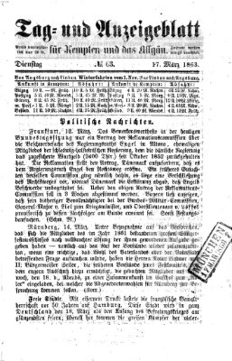 Tag- und Anzeigeblatt für Kempten und das Allgäu Dienstag 17. März 1863
