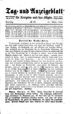 Tag- und Anzeigeblatt für Kempten und das Allgäu Samstag 21. März 1863