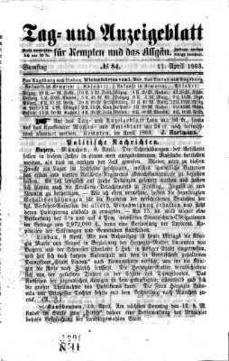 Tag- und Anzeigeblatt für Kempten und das Allgäu Samstag 11. April 1863