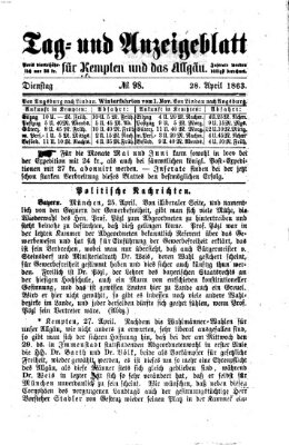 Tag- und Anzeigeblatt für Kempten und das Allgäu Dienstag 28. April 1863