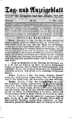 Tag- und Anzeigeblatt für Kempten und das Allgäu Mittwoch 13. Mai 1863