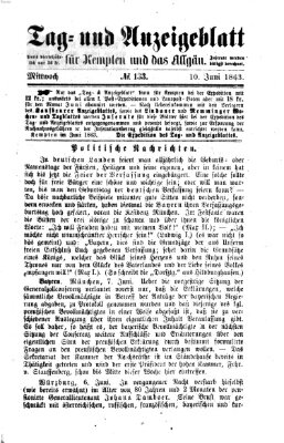 Tag- und Anzeigeblatt für Kempten und das Allgäu Mittwoch 10. Juni 1863