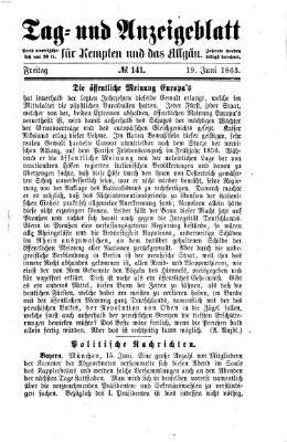 Tag- und Anzeigeblatt für Kempten und das Allgäu Freitag 19. Juni 1863