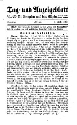 Tag- und Anzeigeblatt für Kempten und das Allgäu Sonntag 5. Juli 1863