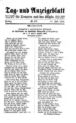 Tag- und Anzeigeblatt für Kempten und das Allgäu Freitag 31. Juli 1863