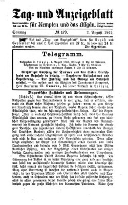 Tag- und Anzeigeblatt für Kempten und das Allgäu Sonntag 2. August 1863