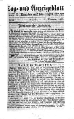 Tag- und Anzeigeblatt für Kempten und das Allgäu Mittwoch 23. September 1863