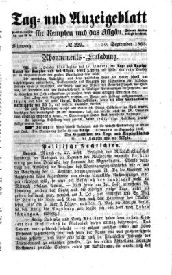 Tag- und Anzeigeblatt für Kempten und das Allgäu Mittwoch 30. September 1863
