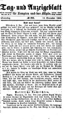 Tag- und Anzeigeblatt für Kempten und das Allgäu Sonntag 13. Dezember 1863