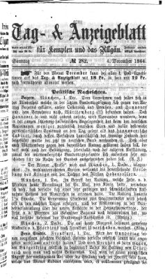 Tag- und Anzeigeblatt für Kempten und das Allgäu Sonntag 4. Dezember 1864