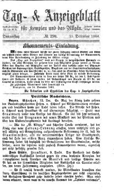 Tag- und Anzeigeblatt für Kempten und das Allgäu Donnerstag 15. Dezember 1864