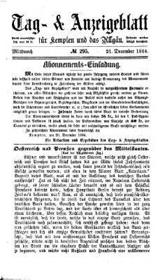 Tag- und Anzeigeblatt für Kempten und das Allgäu Mittwoch 21. Dezember 1864
