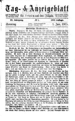 Tag- und Anzeigeblatt für Kempten und das Allgäu Sonntag 1. Januar 1865