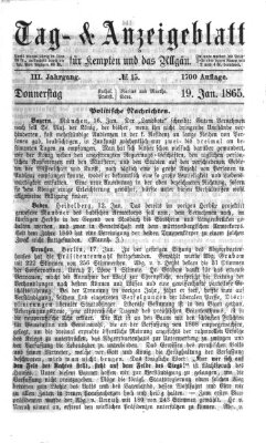 Tag- und Anzeigeblatt für Kempten und das Allgäu Donnerstag 19. Januar 1865