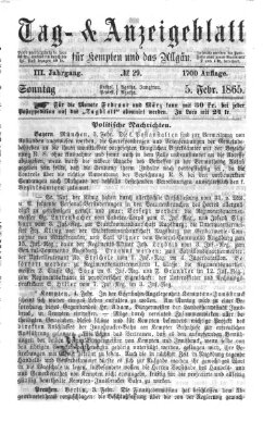 Tag- und Anzeigeblatt für Kempten und das Allgäu Sonntag 5. Februar 1865