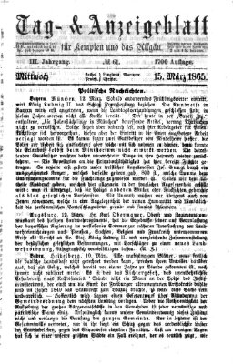 Tag- und Anzeigeblatt für Kempten und das Allgäu Mittwoch 15. März 1865