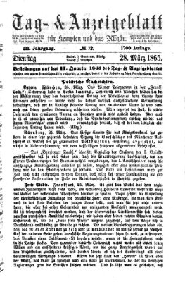 Tag- und Anzeigeblatt für Kempten und das Allgäu Dienstag 28. März 1865