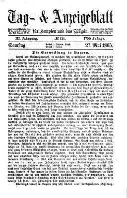 Tag- und Anzeigeblatt für Kempten und das Allgäu Samstag 27. Mai 1865