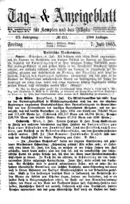 Tag- und Anzeigeblatt für Kempten und das Allgäu Freitag 7. Juli 1865