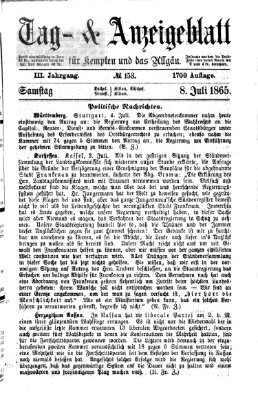 Tag- und Anzeigeblatt für Kempten und das Allgäu Samstag 8. Juli 1865