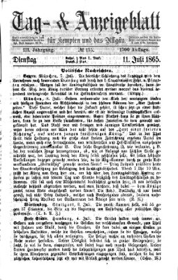 Tag- und Anzeigeblatt für Kempten und das Allgäu Dienstag 11. Juli 1865