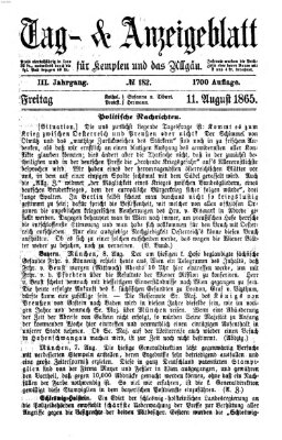 Tag- und Anzeigeblatt für Kempten und das Allgäu Freitag 11. August 1865