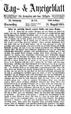 Tag- und Anzeigeblatt für Kempten und das Allgäu Donnerstag 31. August 1865