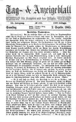 Tag- und Anzeigeblatt für Kempten und das Allgäu Samstag 2. September 1865