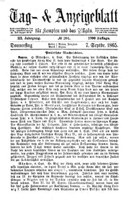 Tag- und Anzeigeblatt für Kempten und das Allgäu Donnerstag 7. September 1865